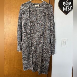 Multicolor Knit Long Open Front Cardigan